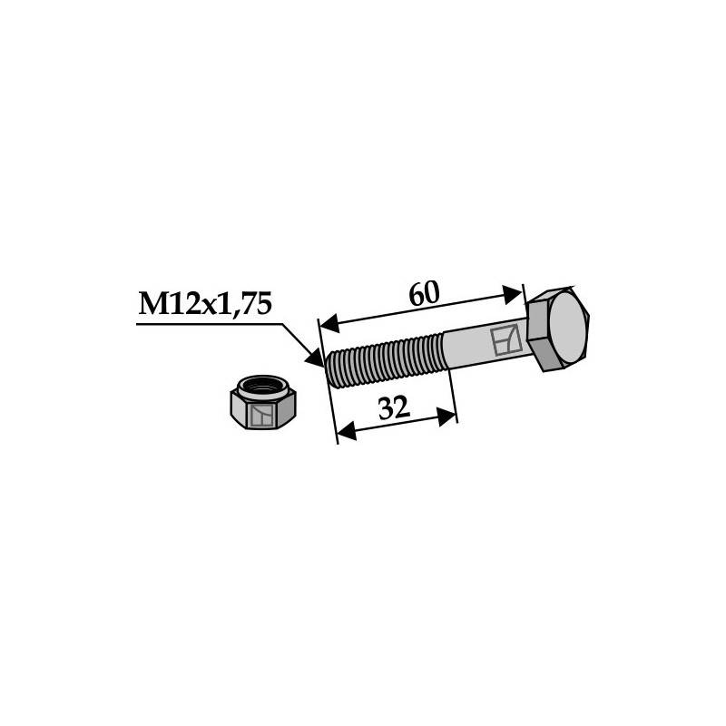 Boulon avec écrou frein - M12x1,75 - 10.9 - Simba - P16872