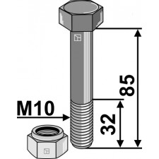 Boulon avec écrou frein - M10x1,5 - 10.9 - Bomford - 03.675.25 - 05.775.02