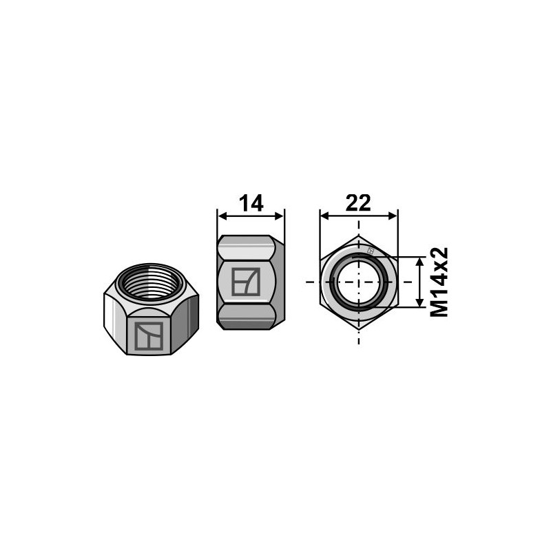 Écrou tout-métal avec partie de serrage M14x2 -DIN980 galv. 10.9 - Maschio / Gaspardo - F01230073R