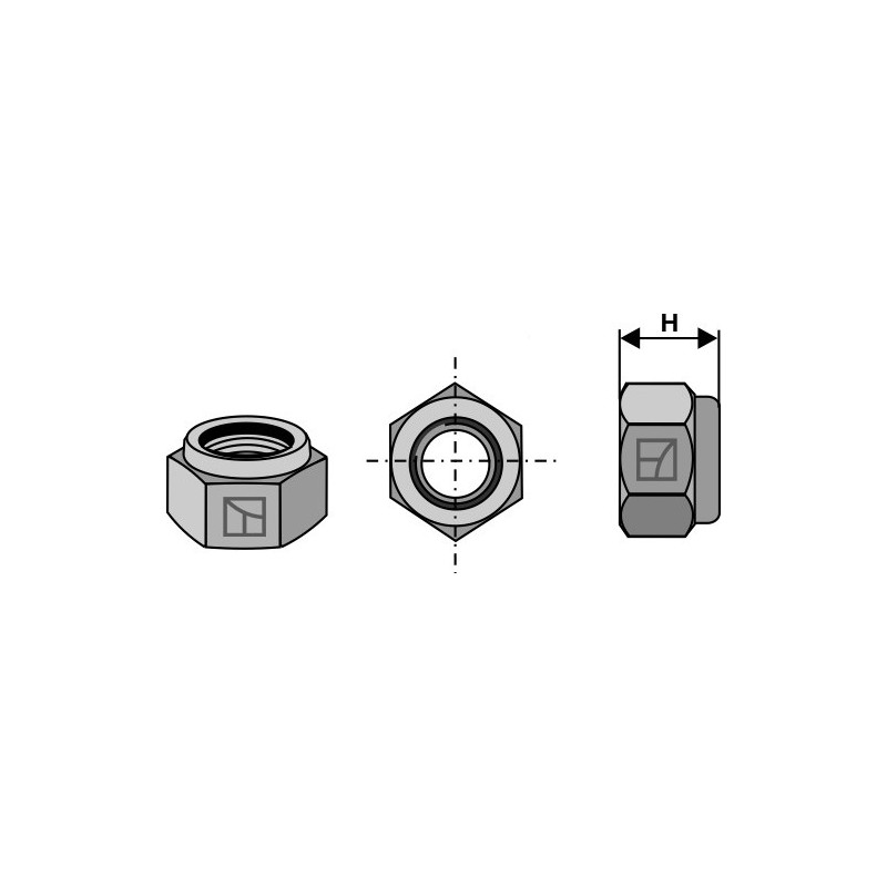 Écrou à embase à freinage interne - Polystop - M12x1,75 - 8.8