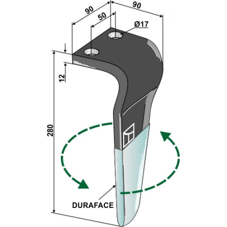 Dent pour herses rotatives (DURAFACE) - modèle gauche - Maschio / Gaspardo - 38100227