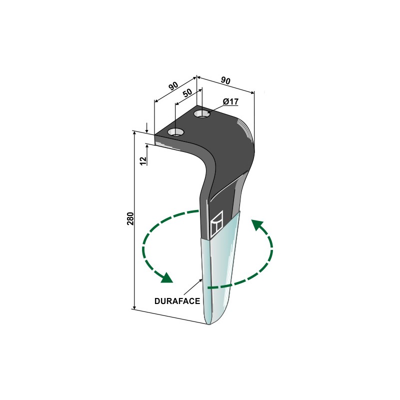 Dent pour herses rotatives (DURAFACE) - modèle gauche - Maschio / Gaspardo - 38100227