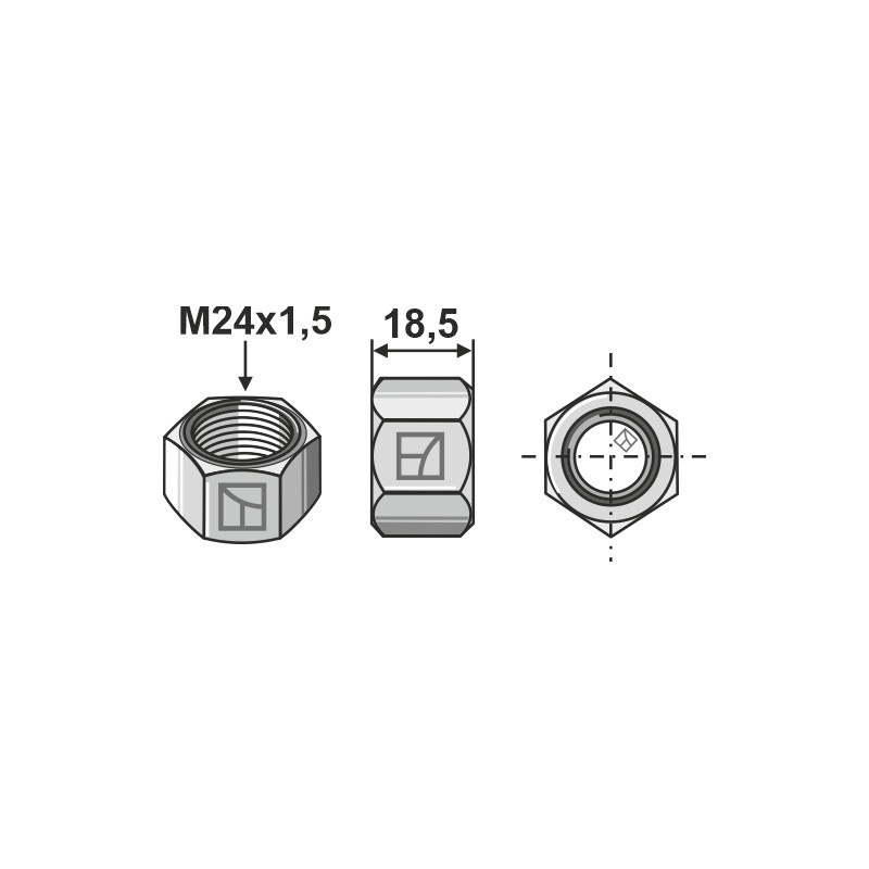 Écrou M24x1,5 - galvanisées - filet à gauche - Lemken - 3030997