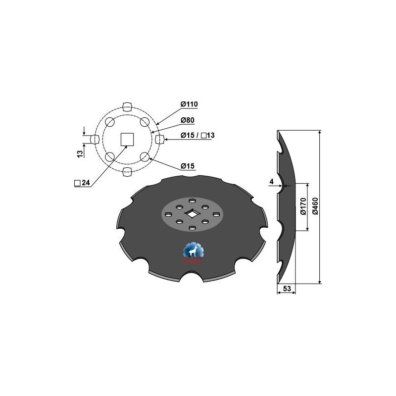 Disque crénelé à fond plat Ø460 - Agrisem - TCS-DIS-508