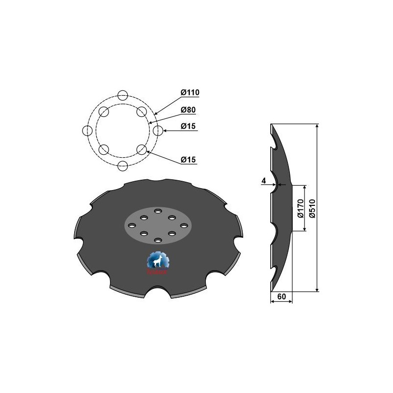 Disque crénelé à fond plat Ø510 - Agrisem - TCS-DIS-536