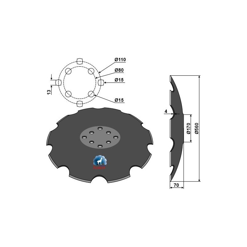 Disque crénelé à fond plat Ø560 - Agrisem - TCS-DIS-537