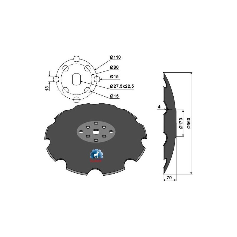 Disque crénelé à fond plat Ø560 - Agrisem - TCS-DIS-531