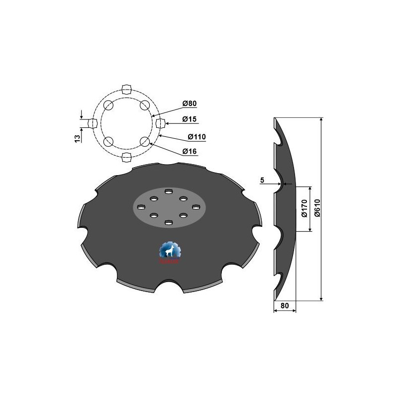 Disque crénelé à fond plat Ø610x5 - Agrisem - TCS-DIS-503