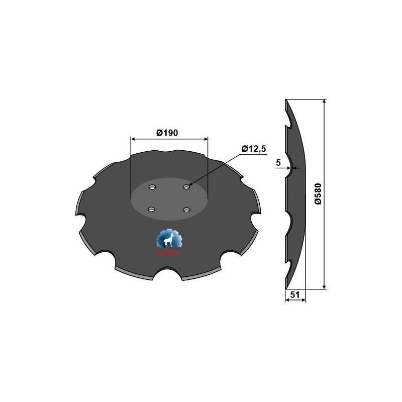 Disque crénelé à fond plat Ø580 - Pöttinger - 9771.03.025.1