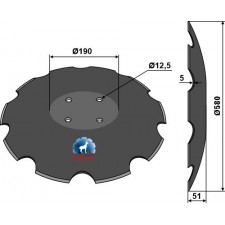 Disque crénelé à fond plat Ø580 - Pöttinger - 9771.03.025.1