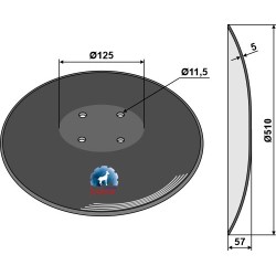 Disque de déchaumeur lisse à fond plat - Ø510x5 - Amazone / BBG - 78201987 - Niaux 200