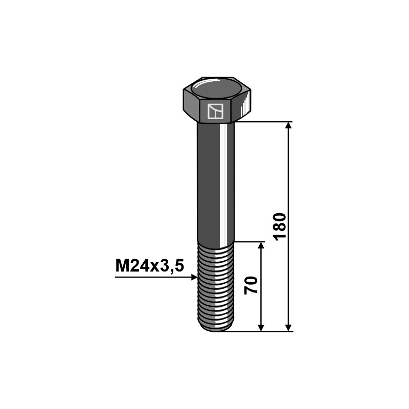 Boulon à tête hexagonale M24x3,5x180 sans écrou