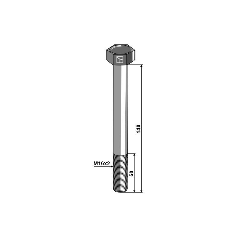 Boulon à tête hexagonale M16x2x140 sans écrou - Mulag - 152084