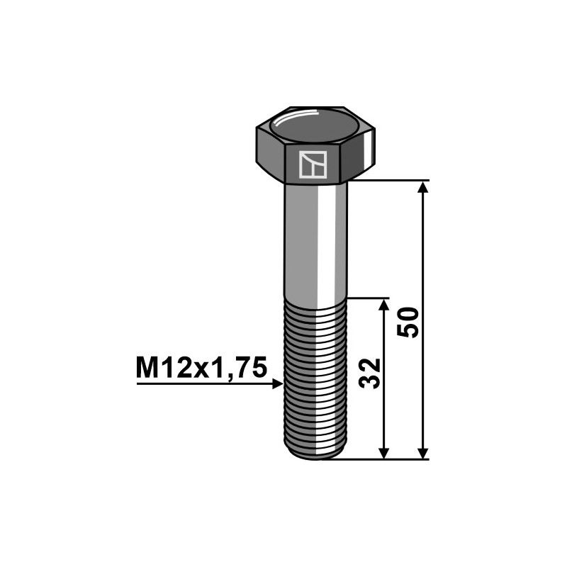 Boulon à tête hexagonale M12x1,75x50 sans écrou - galvanisées