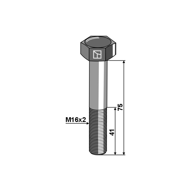 Boulon à tête hexagonale M16x2x75 sans écrou