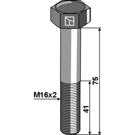 Boulon à tête hexagonale M16x2x75 sans écrou