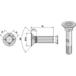 Boulon de charrue DIN608 M12x1,75x90 galvanisé