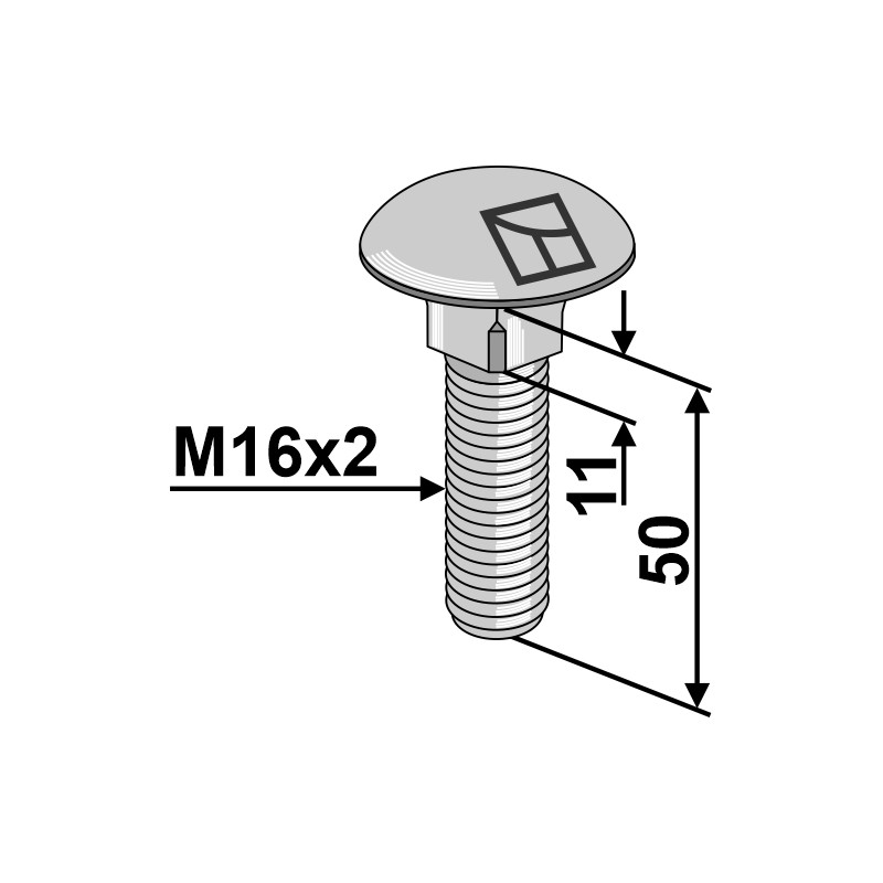 Boulon à tête bombée M16x2x50 - galvanisé