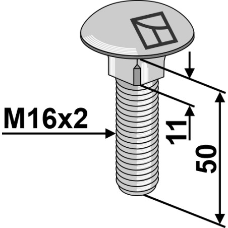 Boulon à tête bombée M16x2x50 - galvanisé