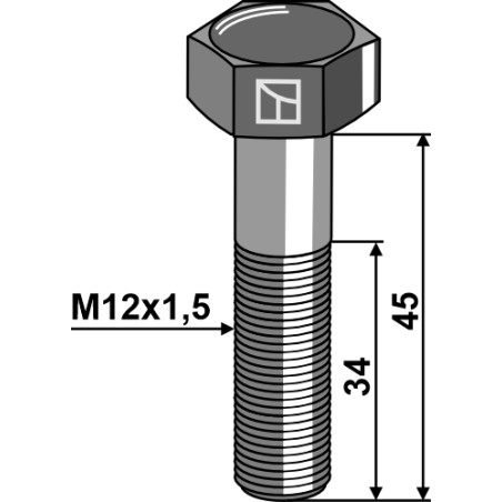 Boulon à tête hexagonale M12x1,5x45 sans écrou