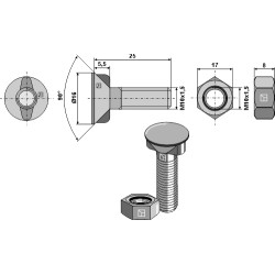 Boulon de charrue M10x1,5x25 avec écrou hexagonal