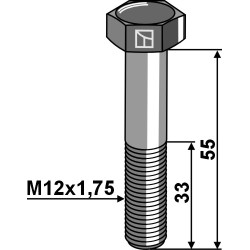 Boulon à tête hexagonale M12x1,75x55 galvanisé - filet à gauche sans écrou - Lemken - 3013386