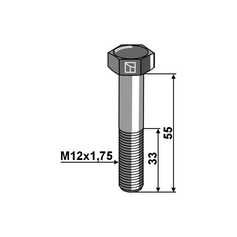 Boulon à tête hexagonale M12x1,75x55 galvanisé - filet à gauche sans écrou - Lemken - 3013386