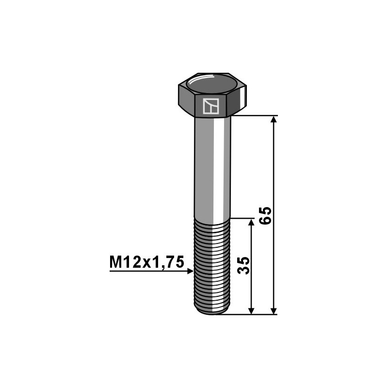 Boulons à tête hexagonale M12x1,75x65 sans écrou  Galvanisées