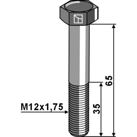 Boulons à tête hexagonale M12x1,75x65 sans écrou  Galvanisées