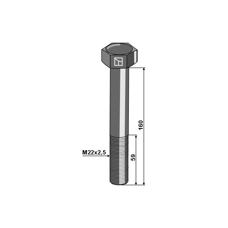 Boulon à tête hexagonale M22x2,5x160 sans écrou