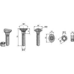 Boulon de cultivateur - M12x70 - 10.9