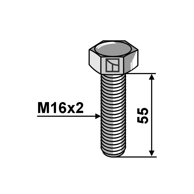 Boulon à tête hexagonale M16x2x55 sans écrou - Galvanisées