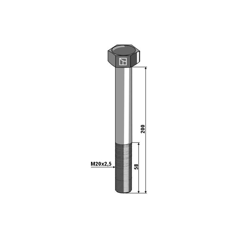 Boulon à tête hexagonale M20x2,5x200  sans écrou