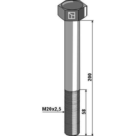 Boulon à tête hexagonale M20x2,5x200  sans écrou