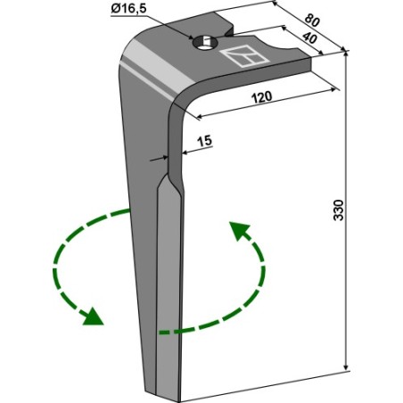 Dent pour herses rotatives 330mm, gauche - Agram