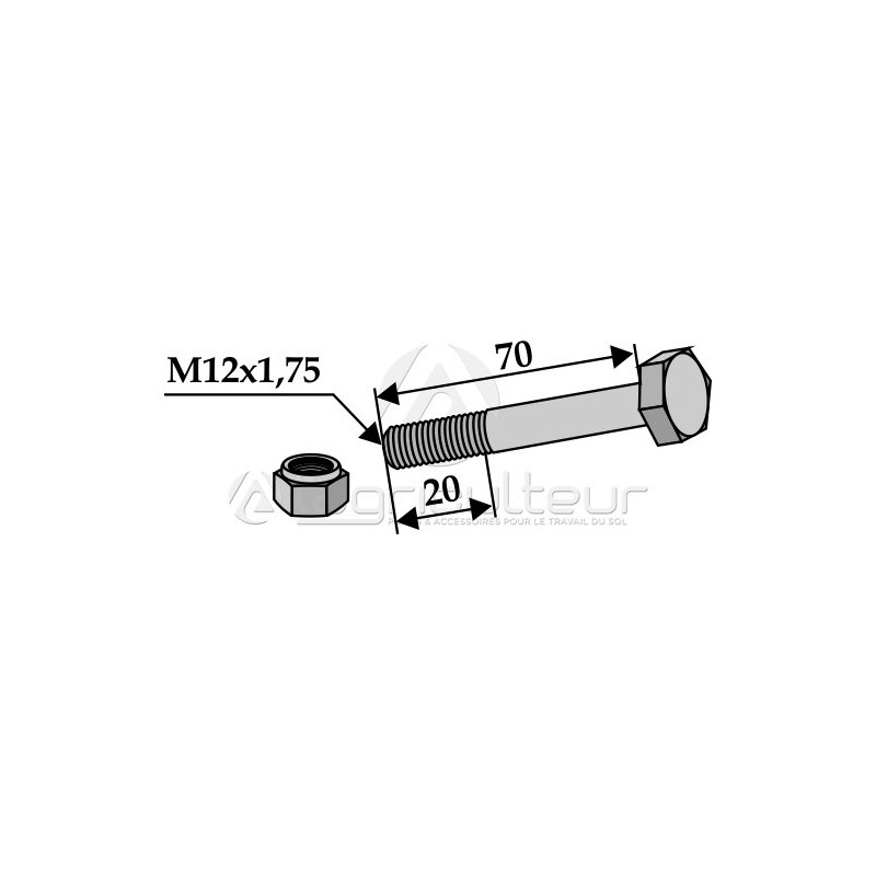 Boulon avec écrou à freinage interne - M12x1,75 - 10.9 - Maschio - F01020164