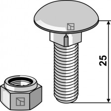 Boulon à tête bombée avec écrou à freinage interne adaptable M10 x 1,5 x25- 8.8