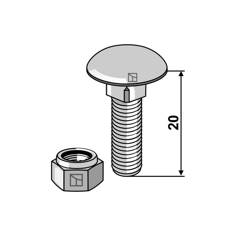 Boulon à tête bombée avec écrou à freinage interne adaptable M8 x 1,25 - 8.8