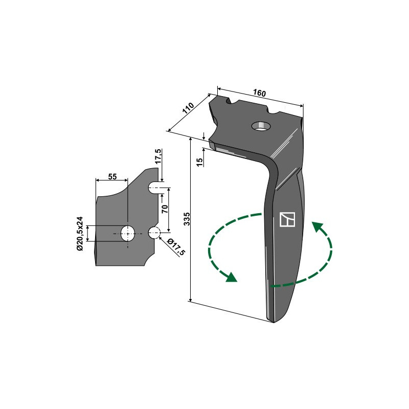 Dent pour herses rotatives, modèle gauche - Vogel u. Noot - 40004