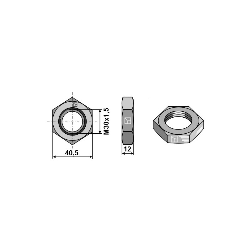 Écrou M30x1,5 - filet à droite